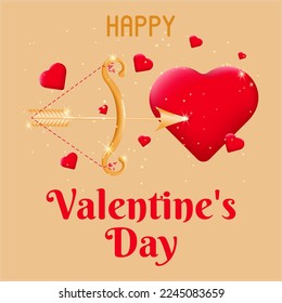 Valentine's Day card with Cupid's bow and heart. Vector illustration.