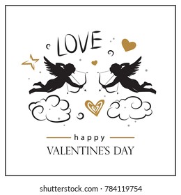 Valentine's day card with cupids. Valentine's day logo, symbol, sign, icon. 