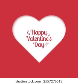 Valentine's Day card with a cut out paper heart and a congratulatory inscription. Vector