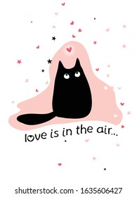 Valentine's day card with cute black cat