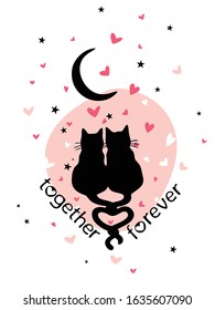 Valentine's day card with cute black cats