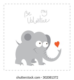 Valentine's Day card with cute cartoon elephant and a heart.