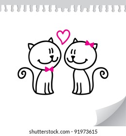 valentine's day card with cute cats. hand drawn illustration