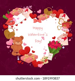 Valentine's Day card with cute elements. Realistic romantic element. For wedding, anniversary, birthday, Valentine's Day. Vector illustration
