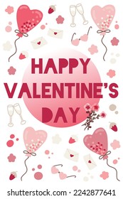 Tarjeta de San Valentín con elementos bonitos, banner, fuente 
 en un fondo degradado, diseño dibujado a mano