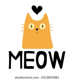 Valentine's Day Card with Cute Ginger Cat. Simple vector illustration for card design and for children. Pets concept, love and family concept. Isolated vector illustration.