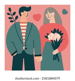 Valentine's Day card, cute illustrations