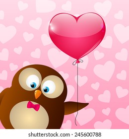 Valentines day card with cute owl