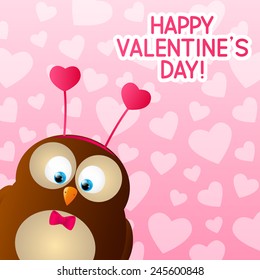 Valentines day card with cute owl