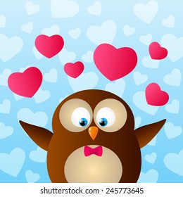 Valentines day card with cute owl