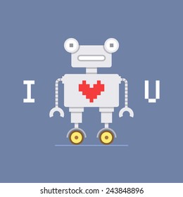 Valentine's day card with cute robot. Vector illustration