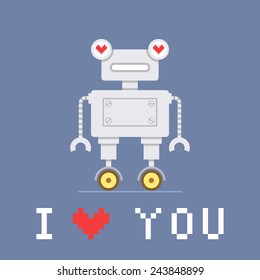Valentine's day card with cute robot. Vector illustration