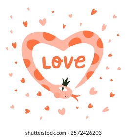 Valentine's Day card  with cute snake. Vector illustration