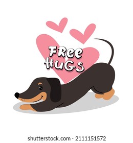 Valentine's day card with dachshund dog and heart. Vector illustration