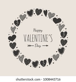 Valentine's Day - card with decoration of hand drawn hearts. Vector.