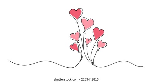 Decoración de tarjetas de San Valentín en un sótano aislado. Globos de corazones de línea. Concepto de amor. EPS vectorial 10