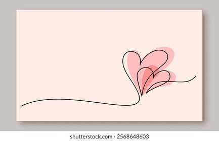 Valentines day card decoration. Two Hearts. Vector illustration of love concept. Continuous one line drawing.