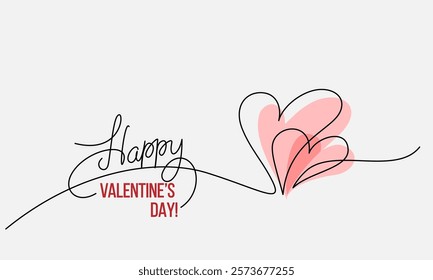 Valentines day card decoration. Two Hearts. Vector illustration of love concept. Continuous one line drawing.