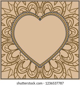 Valentine's day card with decorative ornament. Vector illustration. Template design for greeting and wedding card.