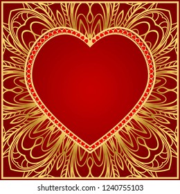 Valentine's day card with decorative ornament. Vector illustration. Template design for greeting and wedding card.