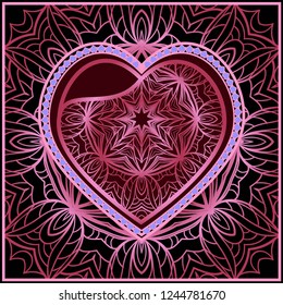 Valentine's day card with decorative ornament. Vector illustration. Template design for greeting and wedding card.