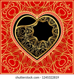 Valentine's day card with decorative ornament. Vector illustration. Template design for greeting and wedding card.
