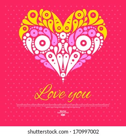 Valentine's Day card with decorative stylish heart. Wedding invitation