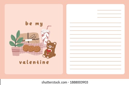 Valentines day card dedication note love letter cute flat design