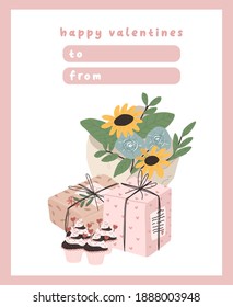 Valentines day card dedication note love letter cute flat design