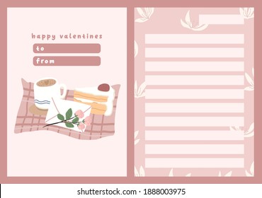 Valentines day card dedication note love letter cute flat design