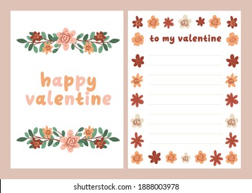Valentines day card dedication note love letter cute flat design