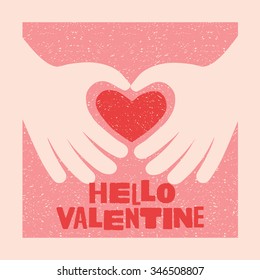 Valentine's Day card design with 2 hands making a heart