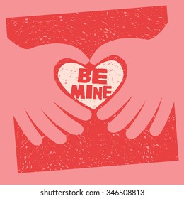 Valentine's Day card design with 2 hands making a heart