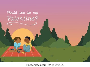 valentines day card design, after printing you can just fold it and there you have it! two people in a park during sunset. 