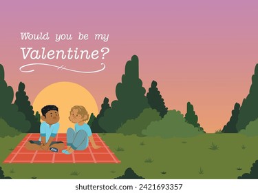 valentines day card design, after printing you can just fold it and there you have it! two people in a park during sunset. 