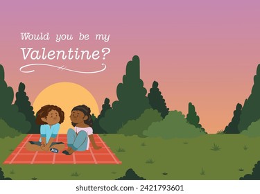 valentines day card design, after printing you can just fold it and there you have it! two people in a park during sunset. 