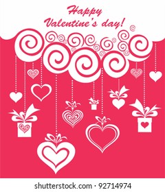 Valentine's day card design. Celebration background with gift boxes, heart and place for your text. Vector Illustration