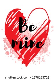 Valentine's day card design with heart quot - Be mine. Cute doodle hand drawn vector illustration for romantic poster, greeting banner, trendy fashion t-shirt print. Isolated on white background