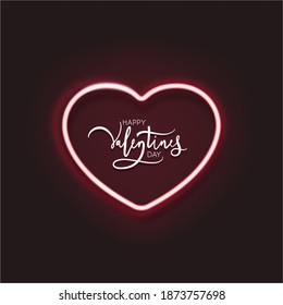 Valentine's Day card design with heart shaped neon. Vector illustration