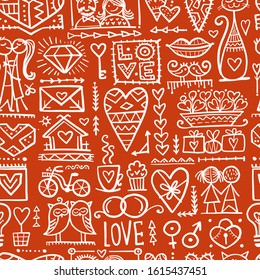 Valentine's day card design. Love and Wedding seamless pattern. Vector illustration
