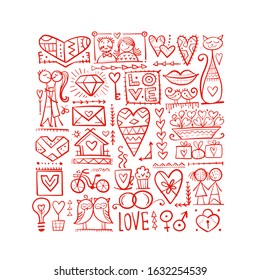 Valentine's day card design. Love icons collection. Wedding set. Vector illustration