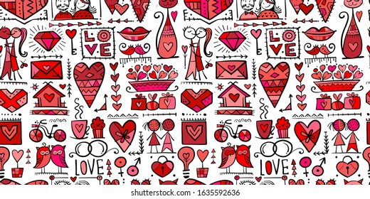 Valentine's day card design. Love and Wedding seamless pattern. Vector illustration