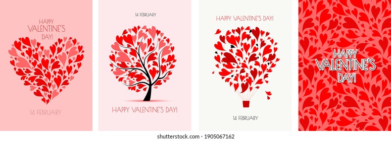 Valentine's day card design. Love Tree, Air Balloon, Heart shape. Wedding set. Wallpaper, flyers, invitation, posters, brochure, voucher,banners. Vector illustration.