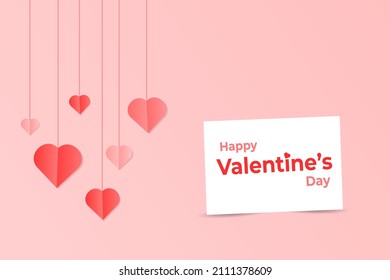 Valentine's day card design. Romantic background with paper cut style