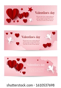 Valentines Day card design set. Cupid silhouette with bow and arrow. Pink white heart background. Flying Angel. Amur symbol of love for Valentine's Day