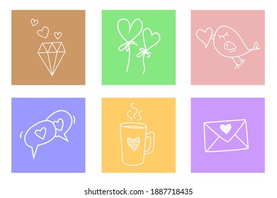 Valentine's day card design set. Posters with hearts. Vector illustration for greeting gift tag. Trendy hand drawn doodle style.