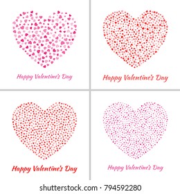 Valentines Day card design set. Heart silhouette from gentle flying pink hearts pattern isolated on white background. Wedding Invitation card collection of backdrops.  Valentine's Day Vector EPS10.