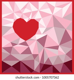Valentine's day card design template. Low poly background in red heart, Vector love background with heart,Valentine heart background abstract polygon vector