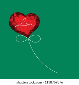 Valentine's day card design template. Low poly red heart with Love letter in green background, Vector love background with heart,Valentine heart background abstract polygon vector