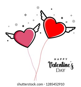 Valentine's day card design with two floating hearts lovely